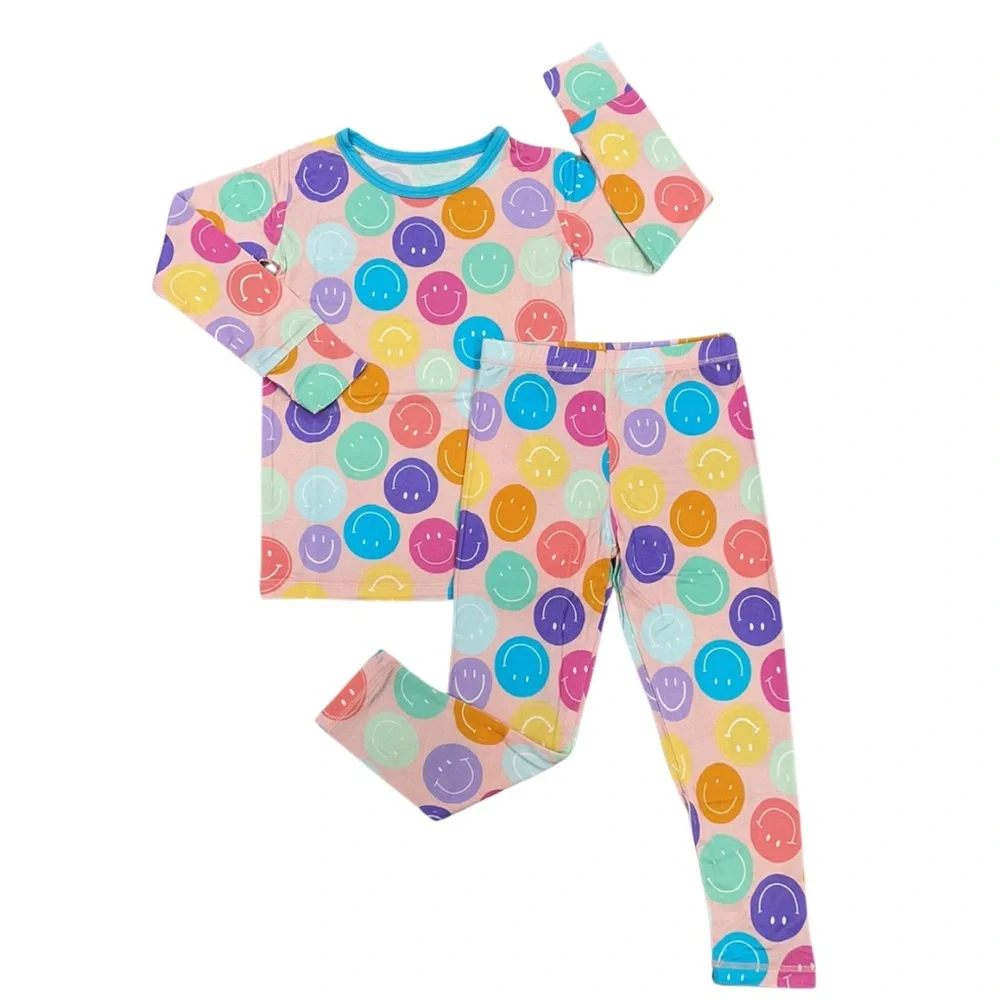 Macaron + Me Smiley Long Sleeve Bamboo Pajama Set 3T 4T 5T